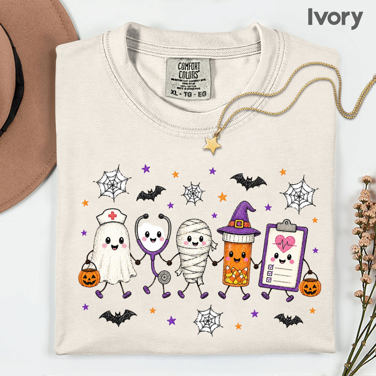Spooky Nurse Squad Halloween Medical T-Shirt, Ghost Stethoscope Pill Bottle Tee