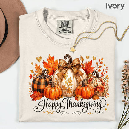 Happy Thanksgiving Fall Leaves Pumpkins Retro Autumn T-Shirt, Thanksgiving Tee