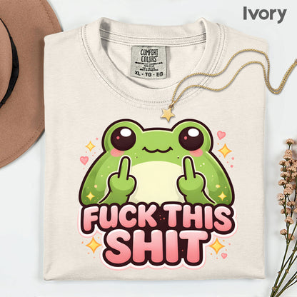 Fck This Shit Frog Sarcastic T-Shirt, Middle Finger Green Toad Sparkles Tee Sweatshirt