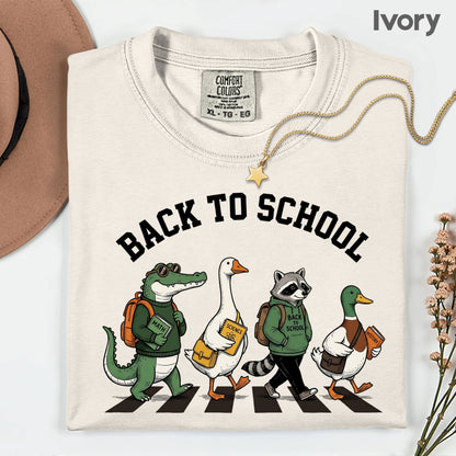 Back to School Animal T-Shirt, Abbey Road Alligator Goose Raccoon Duck Tee Sweatshirt