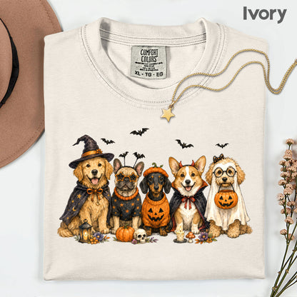 Halloween Dogs Comfort Colors T Shirts Cute Witchy Puppy Pumpkin Tees Spooky Costume Corgi Frenchie Golden Retriever Shirt Autumn Fall Graphic Hoodie