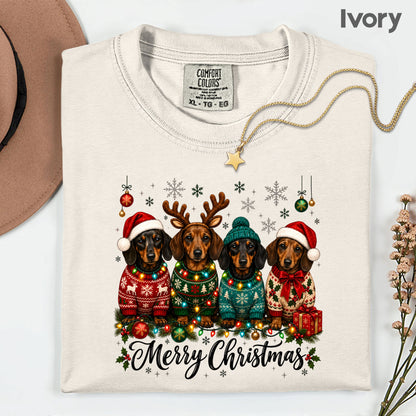 Christmas Dachshund Merry Christmas Dogs T-Shirt, Santa Hat Holiday Pet Lover Tee