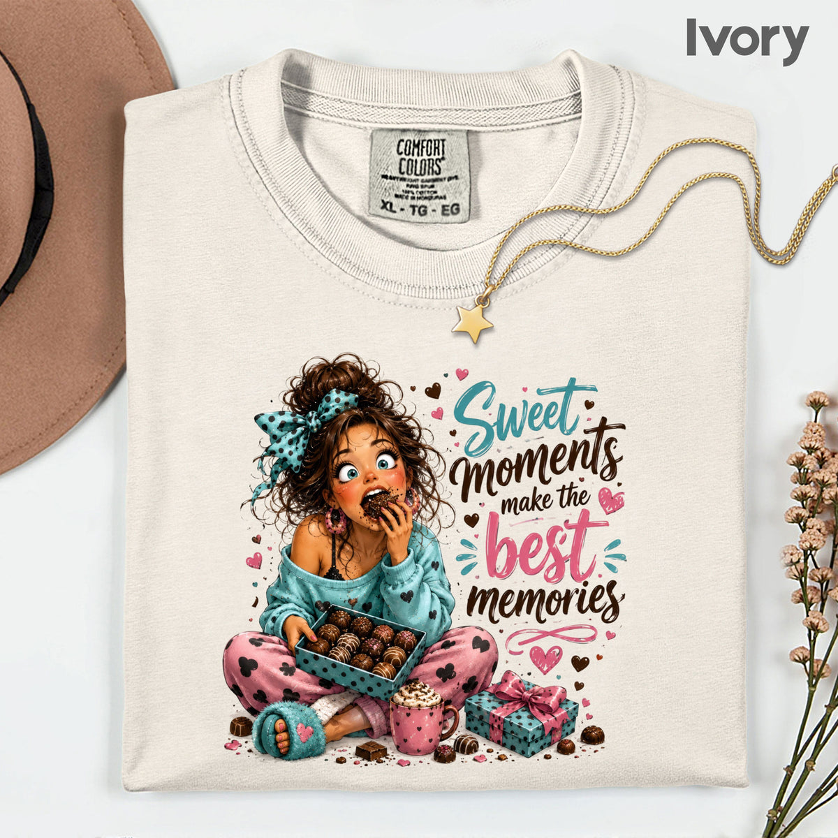Cute Chocolate Lover Girl T-Shirt, Sweet Moments Best Memories Chocolate Box Women Tee
