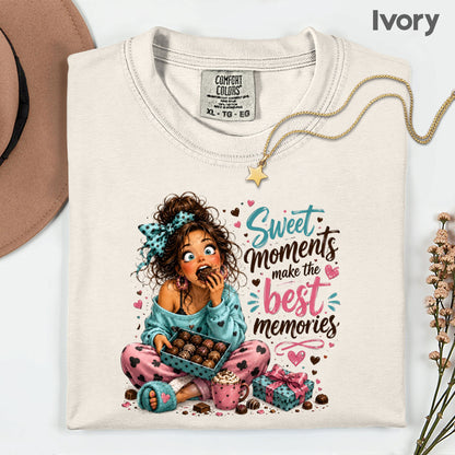 Cute Chocolate Lover Girl T-Shirt, Sweet Moments Best Memories Chocolate Box Women Tee