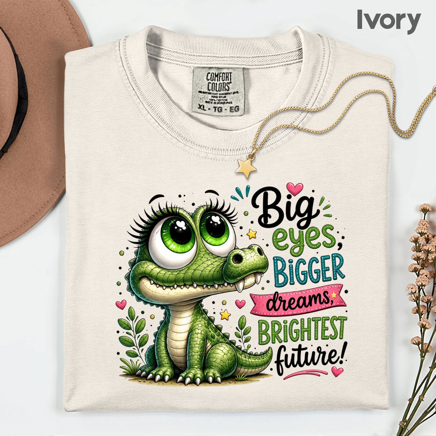 Big Eyes Bigger Dreams Alligator Baby T-Shirt, Cute Motivational Kids Tee