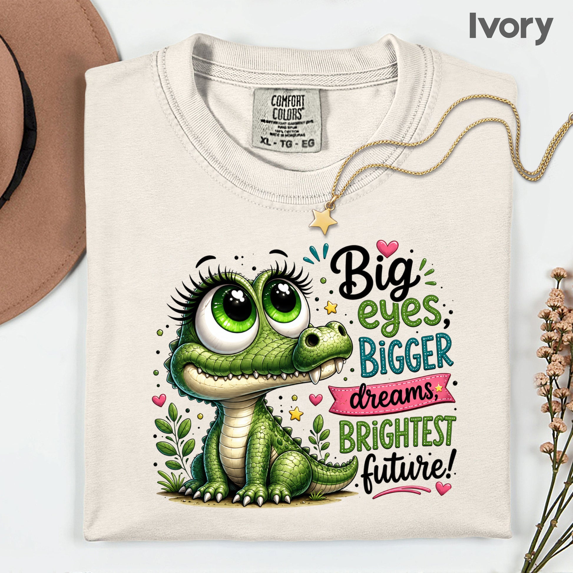 Big Eyes Bigger Dreams Alligator Baby T-Shirt, Cute Motivational Kids Tee
