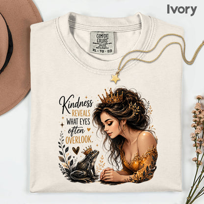 Inspirational Princess Frog Kindness Reveals Crown T-Shirt, Gold Dress Women Quote Tee