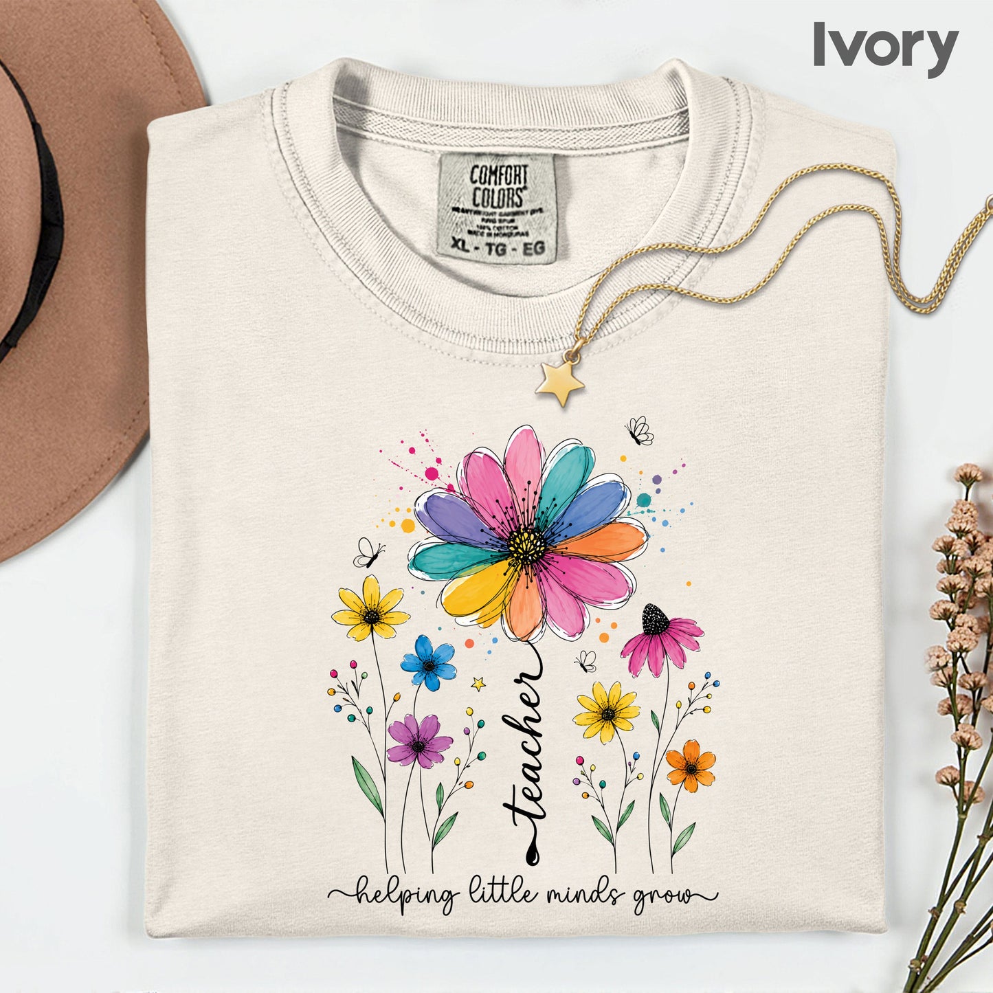 Teacher Helping Little Minds Grow Wildflower T-Shirt, Floral Teacher Quote Tee