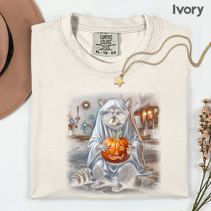Halloween Ghost Raccoon T-Shirt, Pumpkin Trash Panda Spooky Vintage Tee