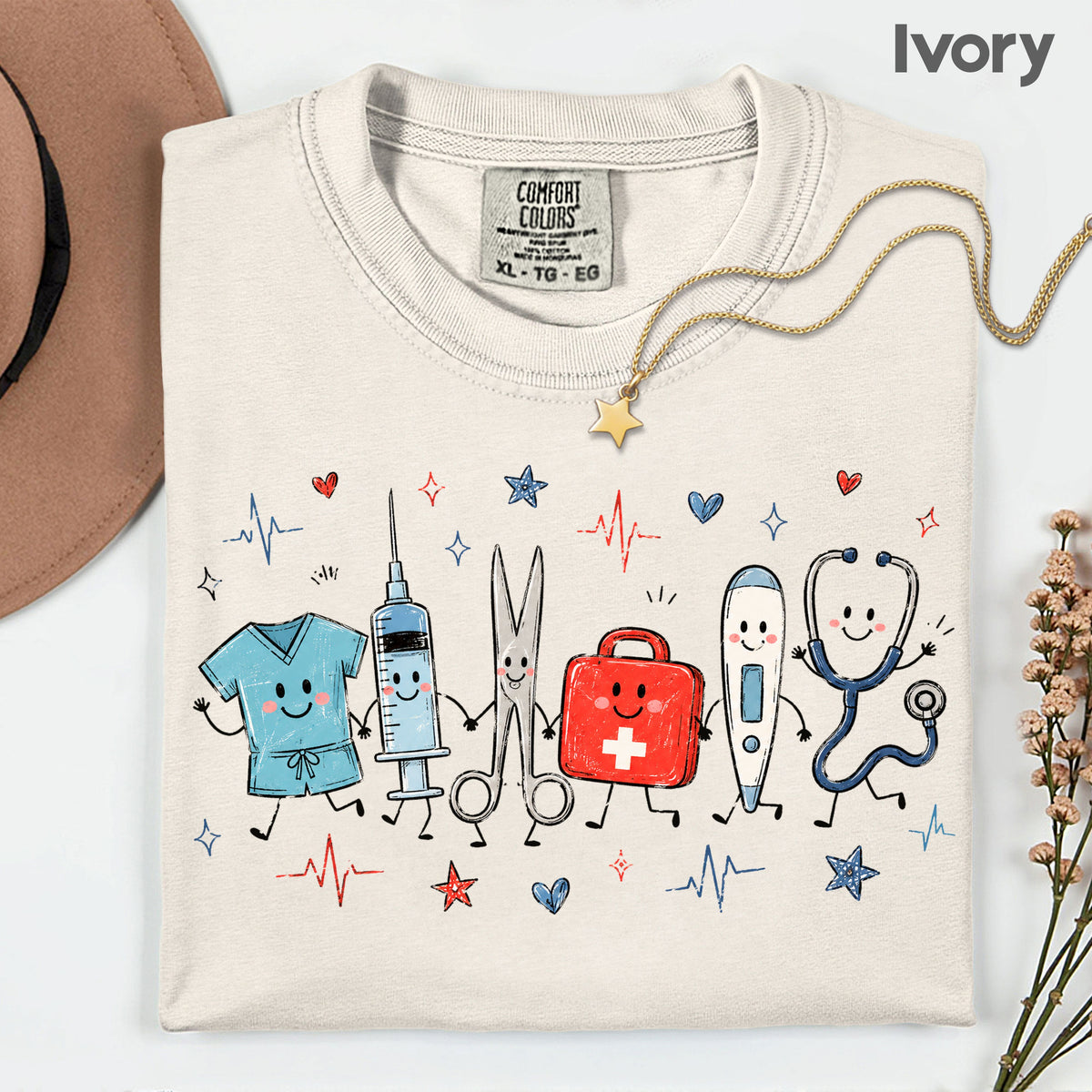 Cute Nurse Life Medical T-Shirt, Stethoscope Scrubs Syringe First Aid Healthcare Tee