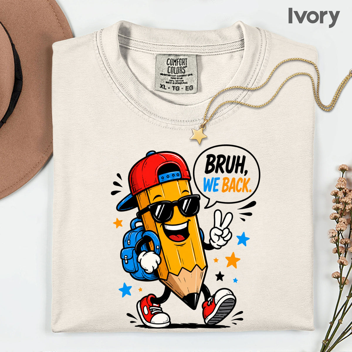 Bruh We Back Pencil T-Shirt, Cool Pencil Sunglasses Backpack Back to School Comfort Color Tee
