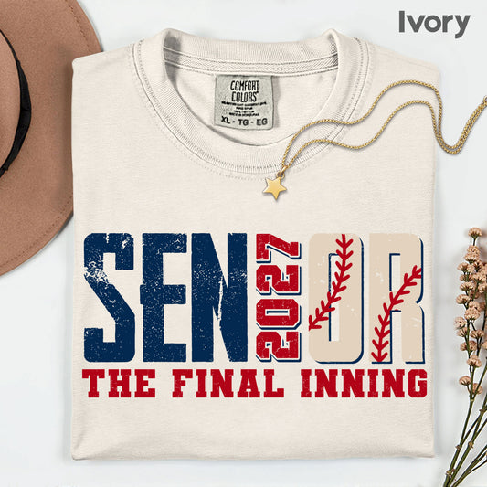 Senior Baseball 2027 The Final Inning T-Shirt, Class of 2027 Distressed Stitches Graduation Tee