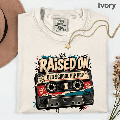 Vintage Cassette Tape Raised on Old School T-Shirt, Hip Hop Retro Music Graffiti Crown Tee