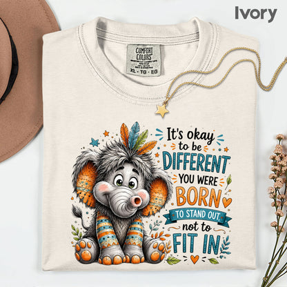 It's Okay to Be Different Elephant T-Shirt, Cute Feathers Stand Out Quote Tee