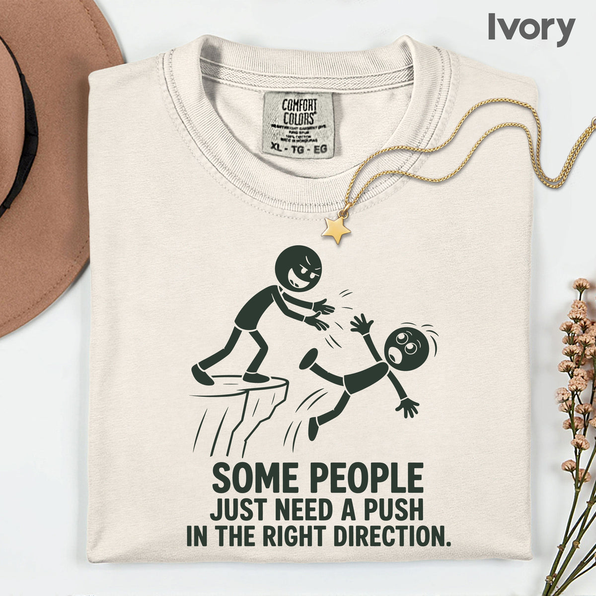 Some People Need a Push Sarcastic Humor T-Shirt, Stick Figure Cliff Tee