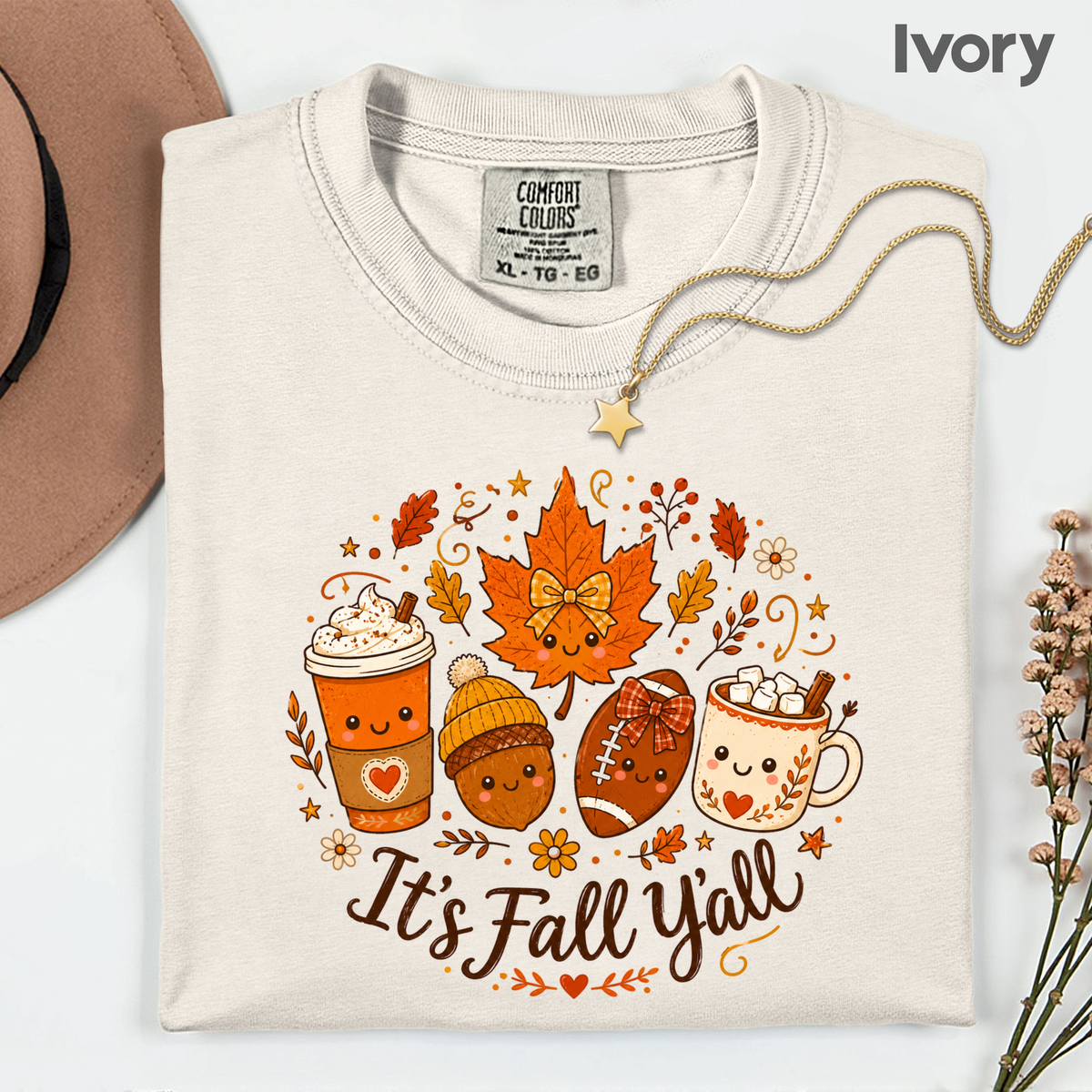 It's Fall Y'all Autumn T-Shirt, Coffee Acorn Football Cute Fall Season Tee