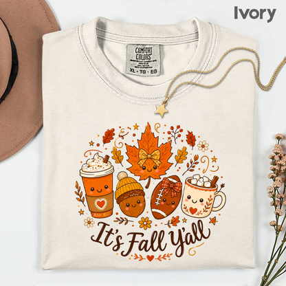 It's Fall Y'all Autumn T-Shirt, Coffee Acorn Football Cute Fall Season Tee
