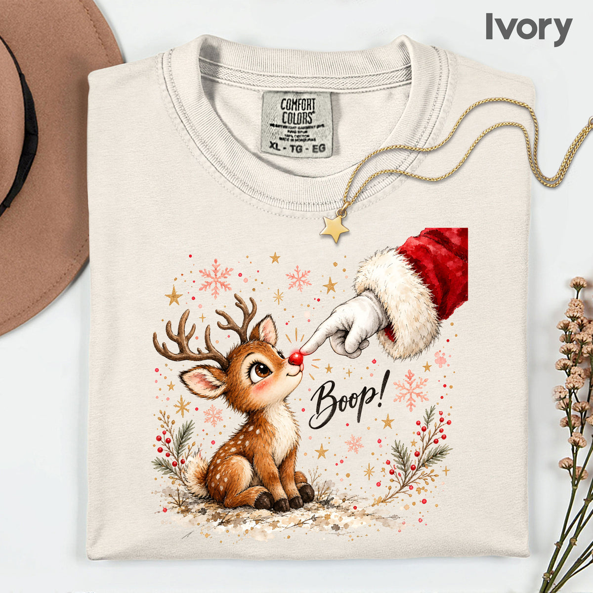 Christmas Reindeer Santa Boop Rudolph T-Shirt, Cute Baby Deer Holiday Tee