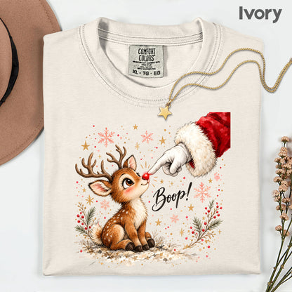 Christmas Reindeer Santa Boop Rudolph T-Shirt, Cute Baby Deer Holiday Tee