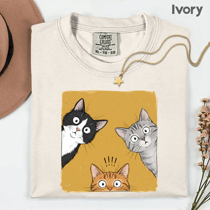Curious Cats Peeking Cats T-Shirt, Funny Cat Lover Kittens Tee