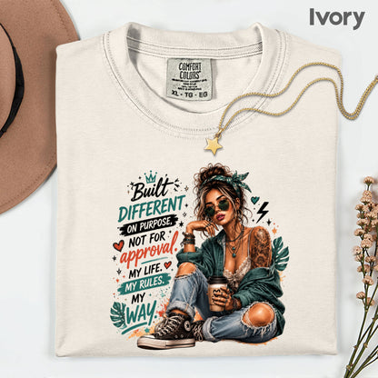 Built Different On Purpose Tattooed Girl T-Shirt, Coffee My Life My Rules Tee