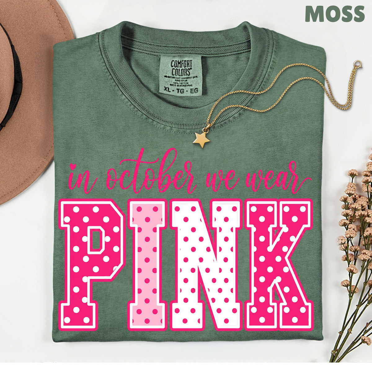 Breast Cancer Awareness In October We Wear Pink T-Shirt, Varsity Polka Dot Women Tee