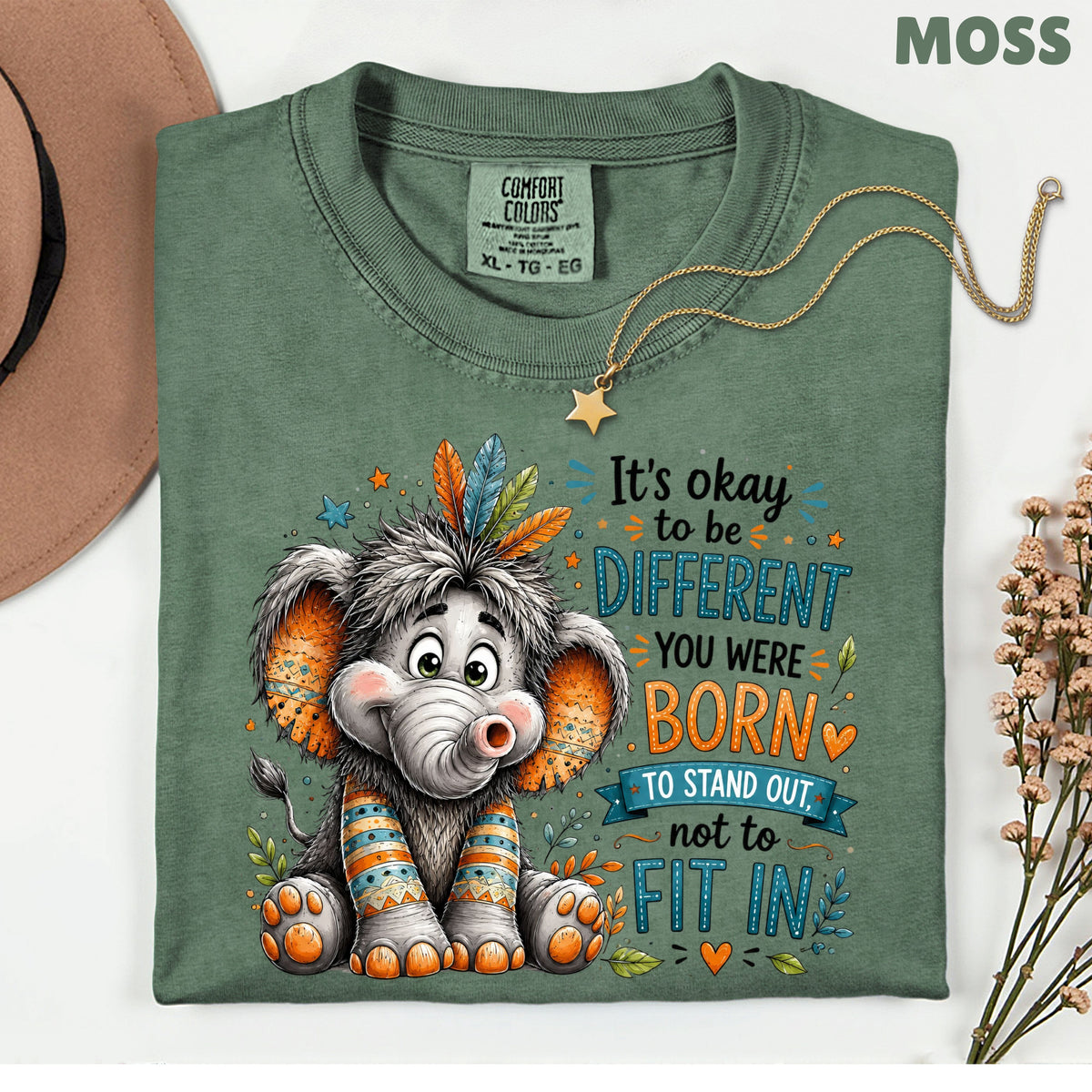 It's Okay to Be Different Elephant T-Shirt, Cute Feathers Stand Out Quote Tee