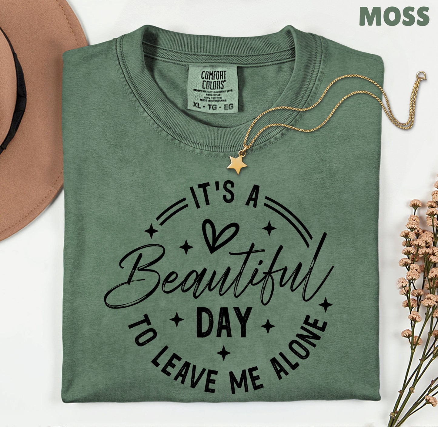 It's a Beautiful Day Sarcastic Quote T-Shirt, Leave Me Alone Black Text Tee