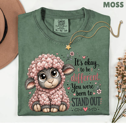 Inspirational Black Sheep Born to Stand Out T-Shirt, Cute Lamb Quote Tee