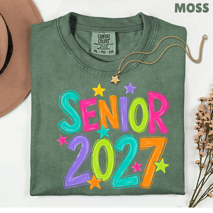 Senior 2027 Colorful Stars T-Shirt, High School Class of 2027 Graduation Tee