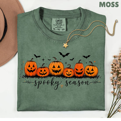 Spooky Season Jack O Lantern T-Shirt, Pumpkin Patch Bats Cursive Halloween Tee Sweatshirt