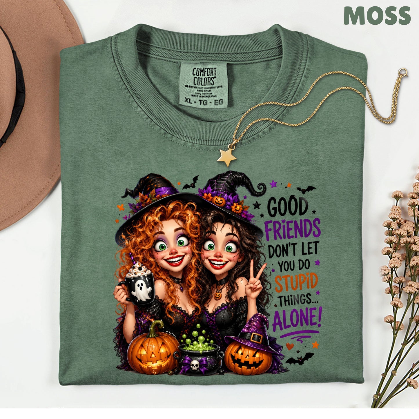 Halloween Witches Best Friends T-Shirt, Funny Spooky Besties Good Friends Tee