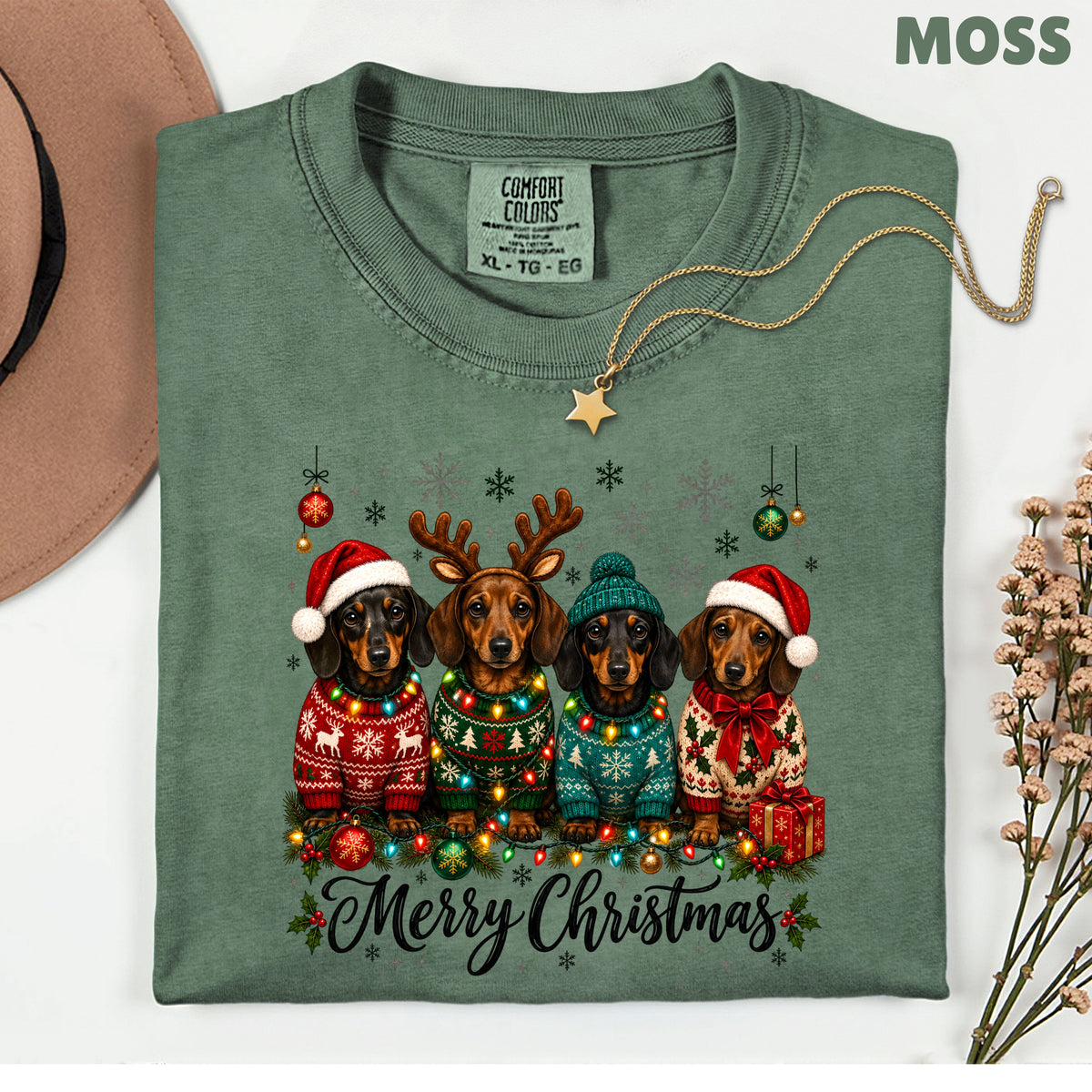Christmas Dachshund Merry Christmas Dogs T-Shirt, Santa Hat Holiday Pet Lover Tee