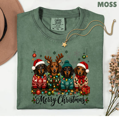 Christmas Dachshund Merry Christmas Dogs T-Shirt, Santa Hat Holiday Pet Lover Tee