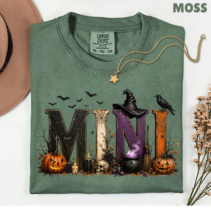 Mini Halloween Witch Hat Cauldron Pumpkin Kids T-Shirt, Spooky Season Tee