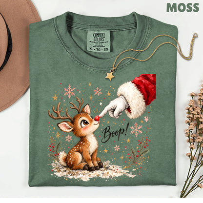 Christmas Reindeer Santa Boop Rudolph T-Shirt, Cute Baby Deer Holiday Tee