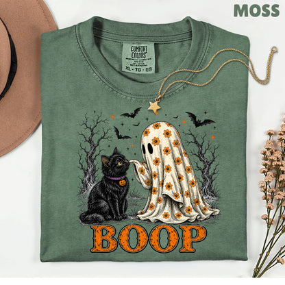 Halloween Ghost Boop Black Cat T-Shirt, Spooky Season Ghost Tee