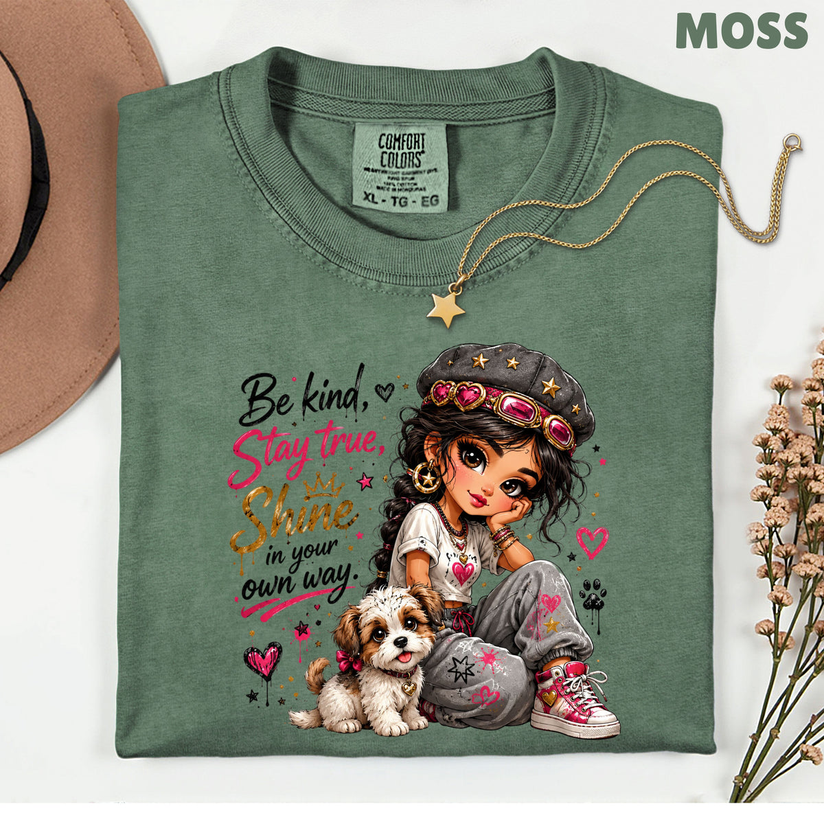 Inspirational Be Kind Stay True Puppy T-Shirt, Cute Crown Heart Girl Women Kids Tee