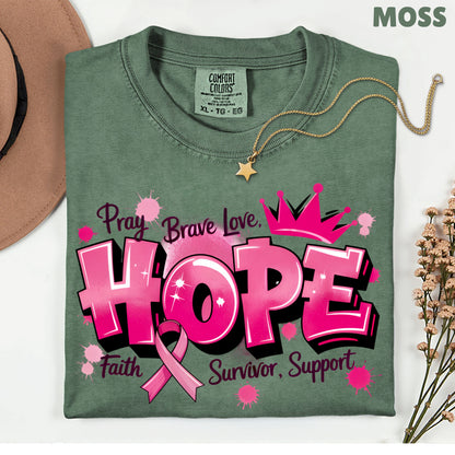 Breast Cancer Hope Pink Ribbon T-Shirt, Survivor Awareness Support Comfort Color Tee