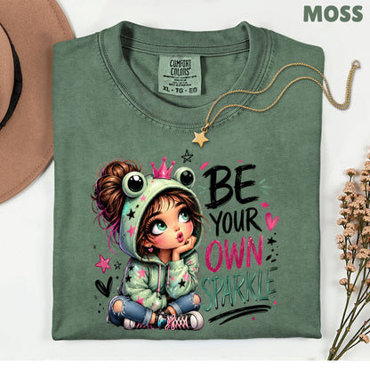Be Your Own Sparkle Frog Girl T-Shirt, Cute Crown Stars Kids Tee Sweatshirt