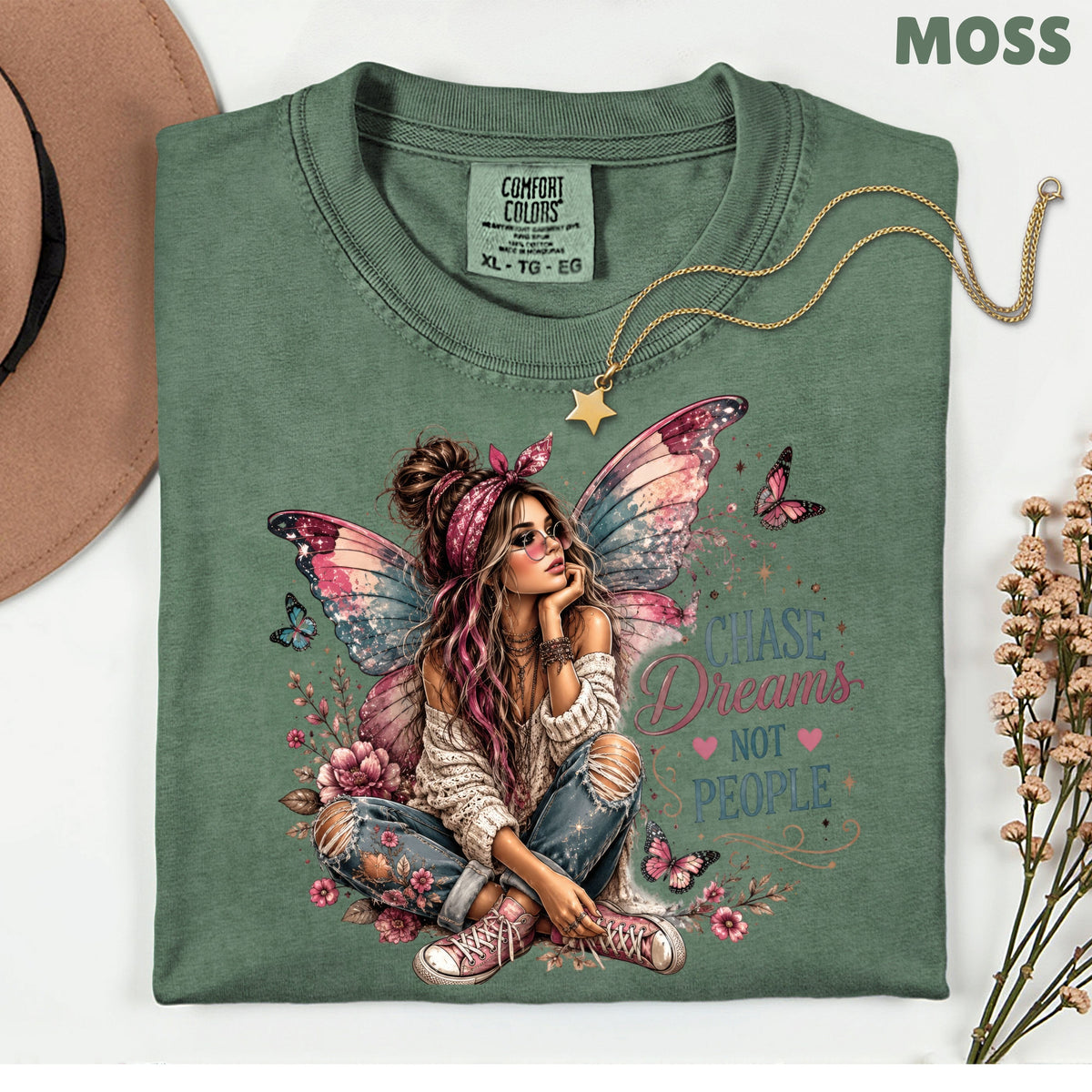 Chase Dreams Not People Fairy Girl T-Shirt, Boho Butterfly Wings Inspirational Tee