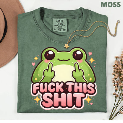 Fck This Shit Frog Sarcastic T-Shirt, Middle Finger Green Toad Sparkles Tee Sweatshirt
