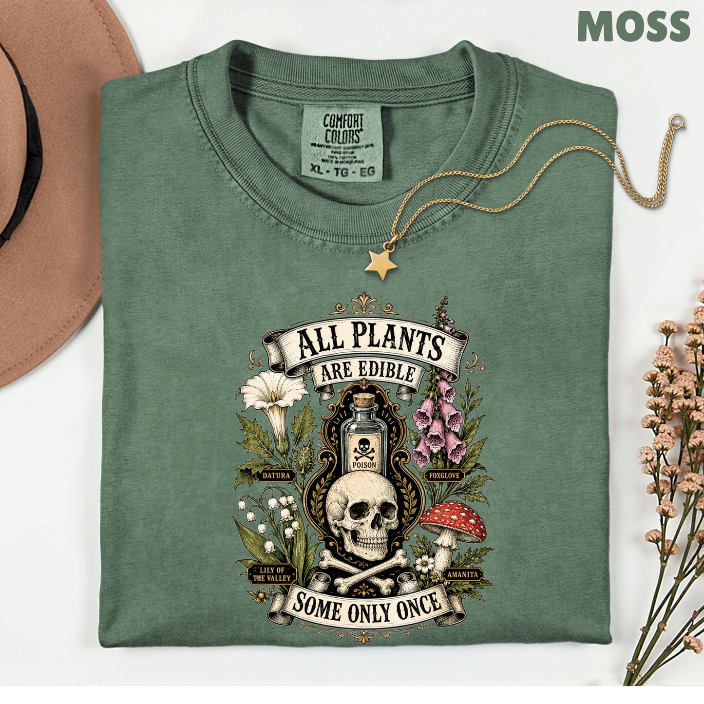 Funny Botanical All Plants Are Edible T-Shirt, Poisonous Mushroom Skull Vintage Tee