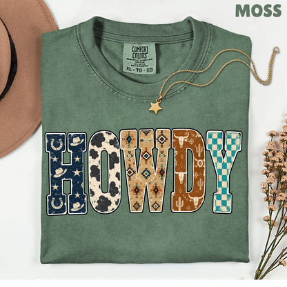 Western Howdy Cow Print T-Shirt, Southwestern Western Vibe Comfort Color Tee