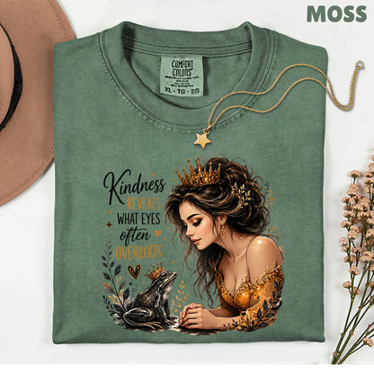 Inspirational Princess Frog Kindness Reveals Crown T-Shirt, Gold Dress Women Quote Tee