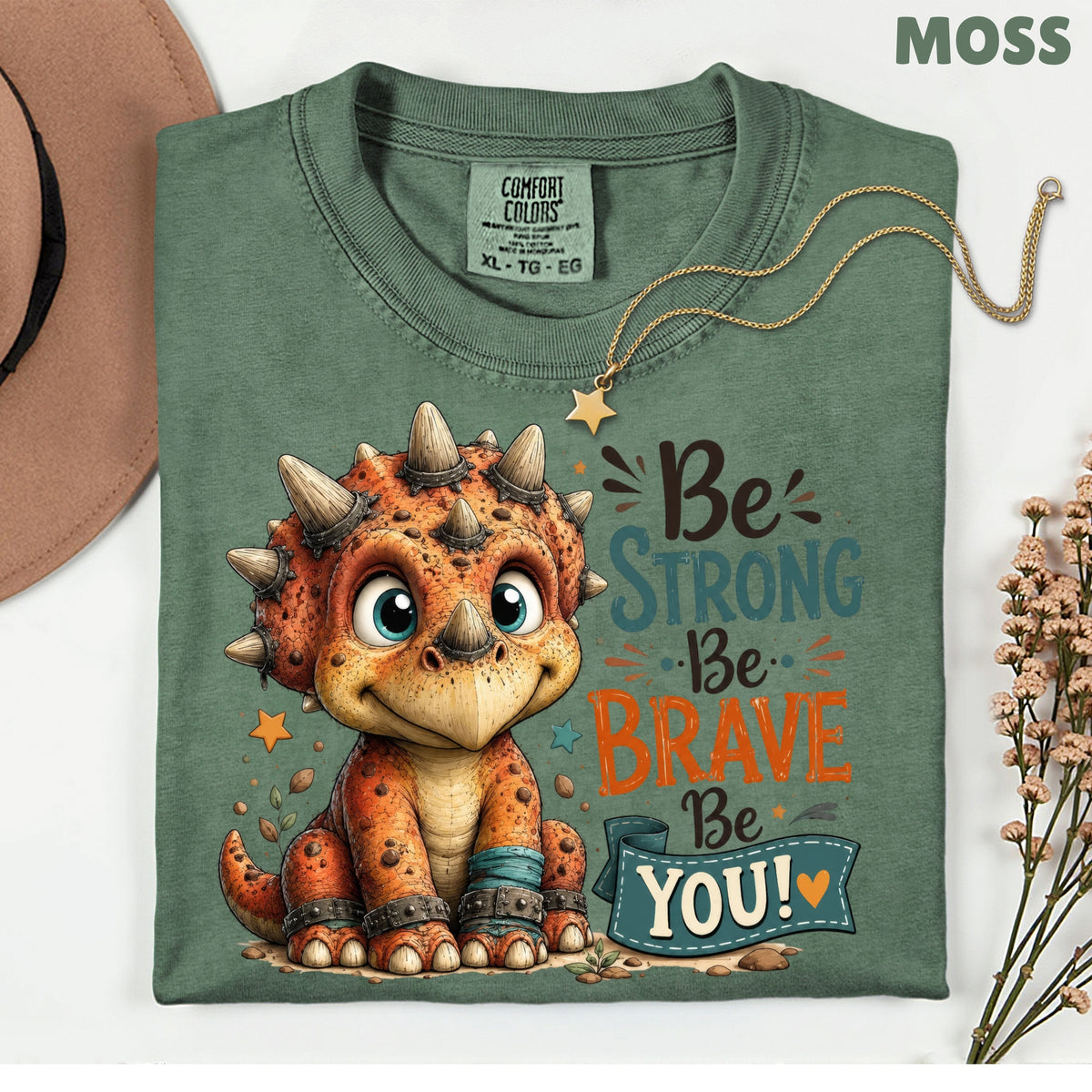 Be Strong Be Brave Be You Dinosaur T-Shirt, Cute Triceratops Kids Tee Stars Sweatshirt