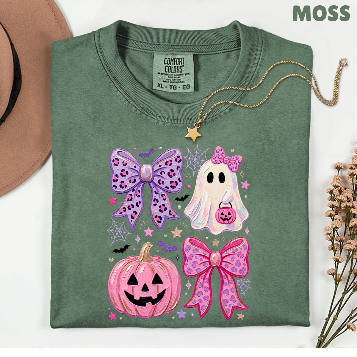 Coquette Halloween Ghost Pink Pumpkin Leopard Bow T-Shirt, Spooky Cute Tee
