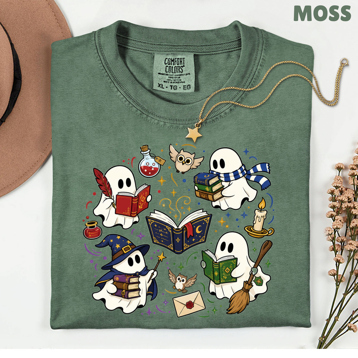 Reading Ghosts Spooky Bookish T-Shirt, Wizard Academy Halloween Comfort Color Tee