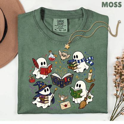 Reading Ghosts Spooky Bookish T-Shirt, Wizard Academy Halloween Comfort Color Tee
