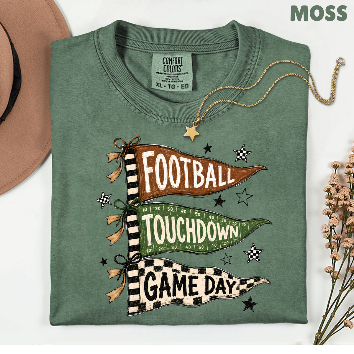 Football Game Day Pennants T-Shirt, Touchdown Flags Stars Sports Comfort Color Tee